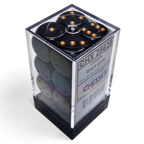 Chessex Opaque 16mm d6 Black/Gold Dice Block™ (12 dice) - Chessex - 2