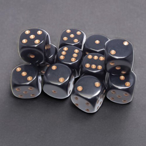 Chessex Opaque 16mm d6 Black/Gold Dice Block™ (12 dice) - Chessex - 1