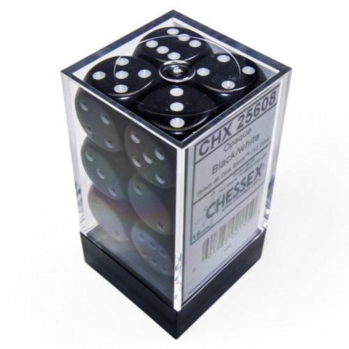 Chessex Opaque 16mm d6 Black/White Dice Block™ (12 dice) - Chessex - 2