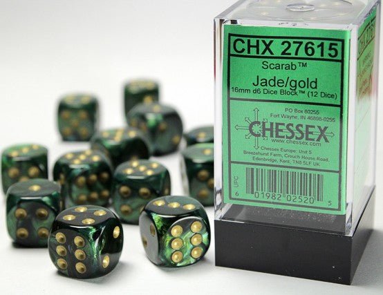 Chessex Scarab® Jade/Gold 16mm d6 12 Dice Block™ - Chessex - 1