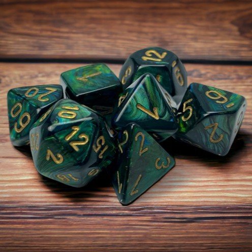 Chessex Scarab® Polyhedral Dice, Jade/Gold (7-Die Set) - Chessex - 1