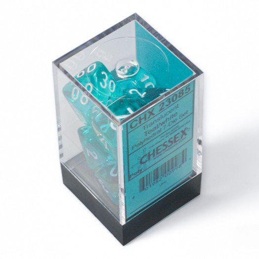 Chessex Teal/White Translucent Polyhedral 7-Die Set - Chessex - 2