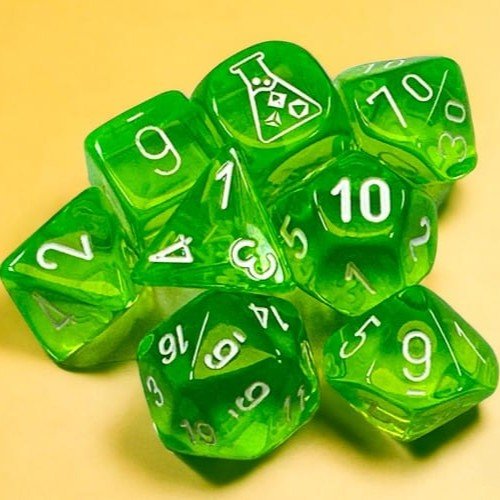 Chessex Translucent Polyhedral Rad Green/white 7-Dice Set (with bonus die) - Chessex - 1