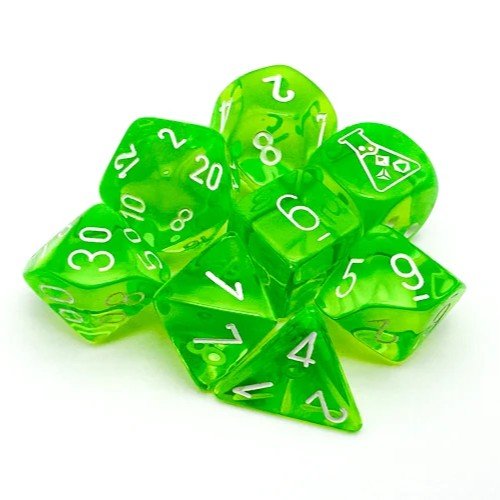 Chessex Translucent Polyhedral Rad Green/white 7-Dice Set (with bonus die) - Chessex - 2
