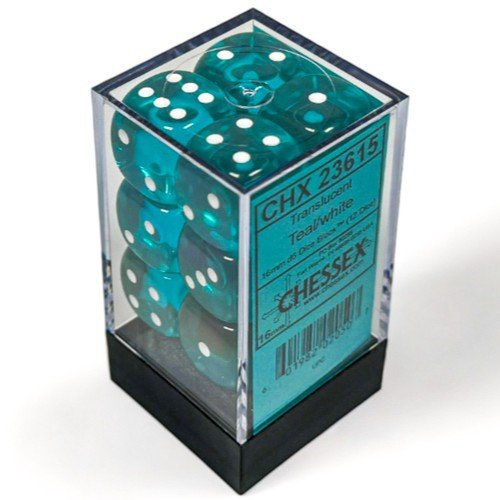 Chessex Translucent Teal/White 16mm d6 12 Dice Block™ - Chessex - 2