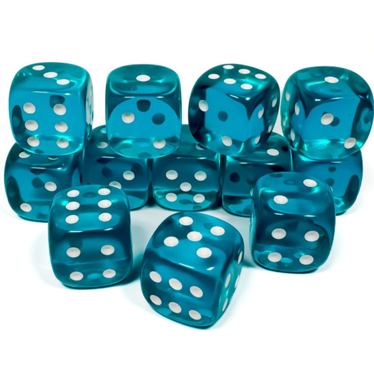 Chessex Translucent Teal/White 16mm d6 12 Dice Block™ - Chessex - 1
