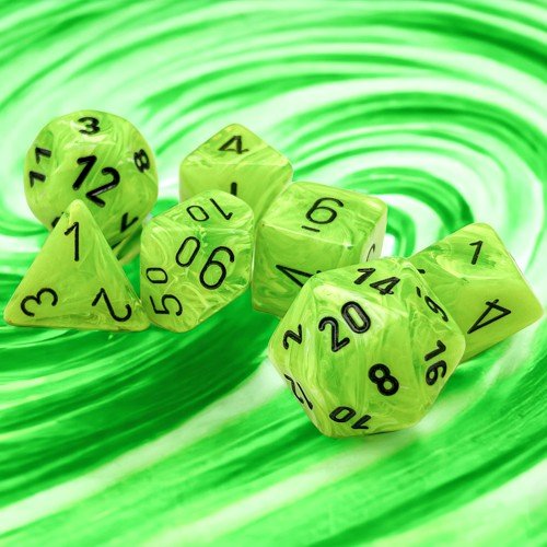 Chessex Vortex® Polyhedral Dice, Bright Green/Black (7-Die Set) - Chessex - 1