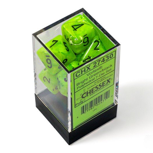 Chessex Vortex® Polyhedral Dice, Bright Green/Black (7-Die Set) - Chessex - 3