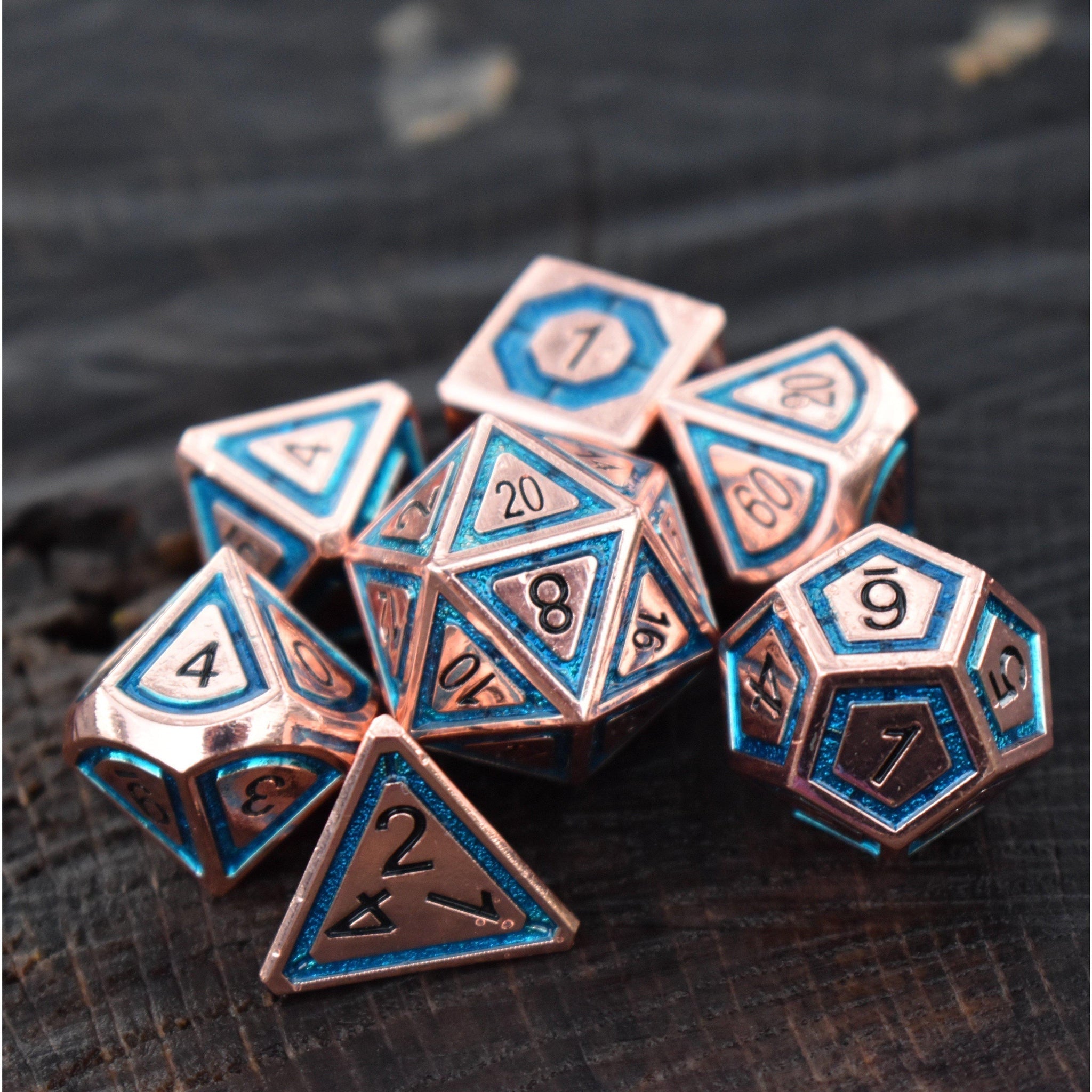 Cleric's Domain Aqua And Bronze Metal Dice Set - Misty Mountain Gaming - 3