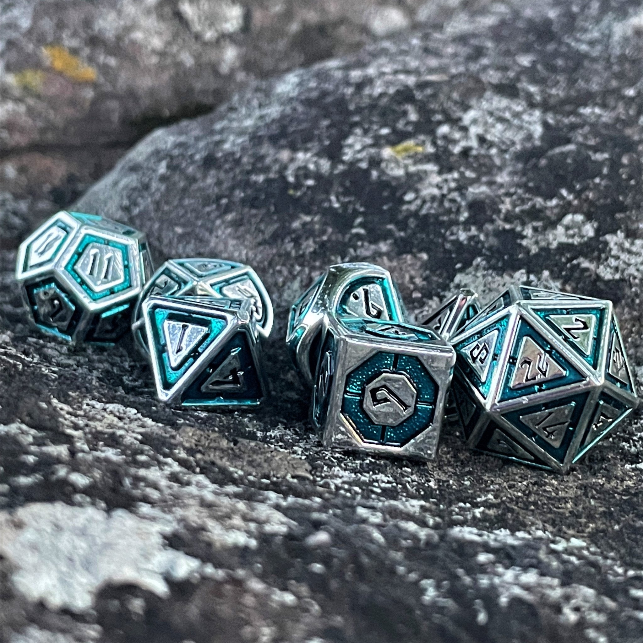 Cleric's Domain Aqua And Silver Metal Dice Set - Misty Mountain Gaming - 2