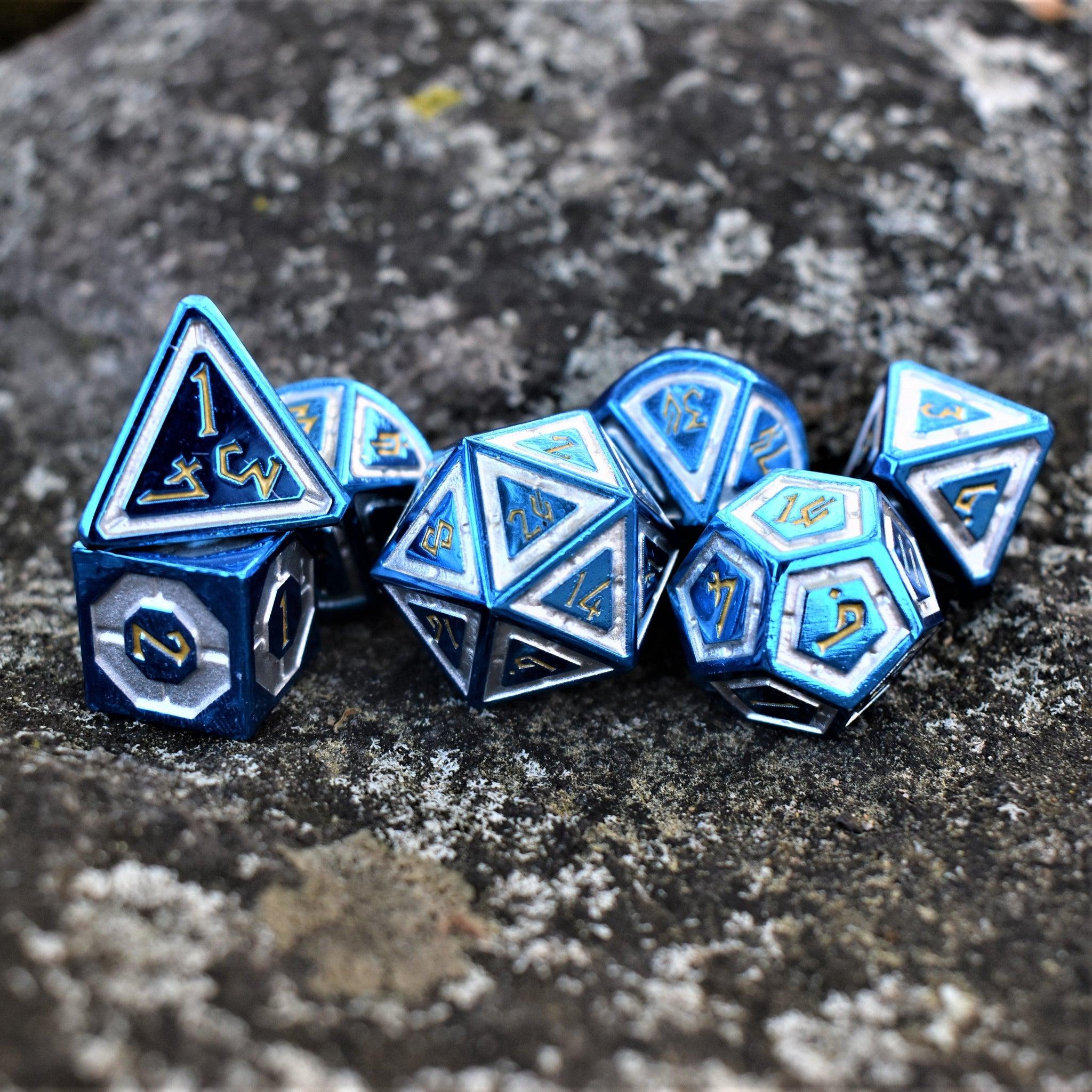 Cleric's Domain Blue And White Metal Dice Set - Misty Mountain Gaming - 1