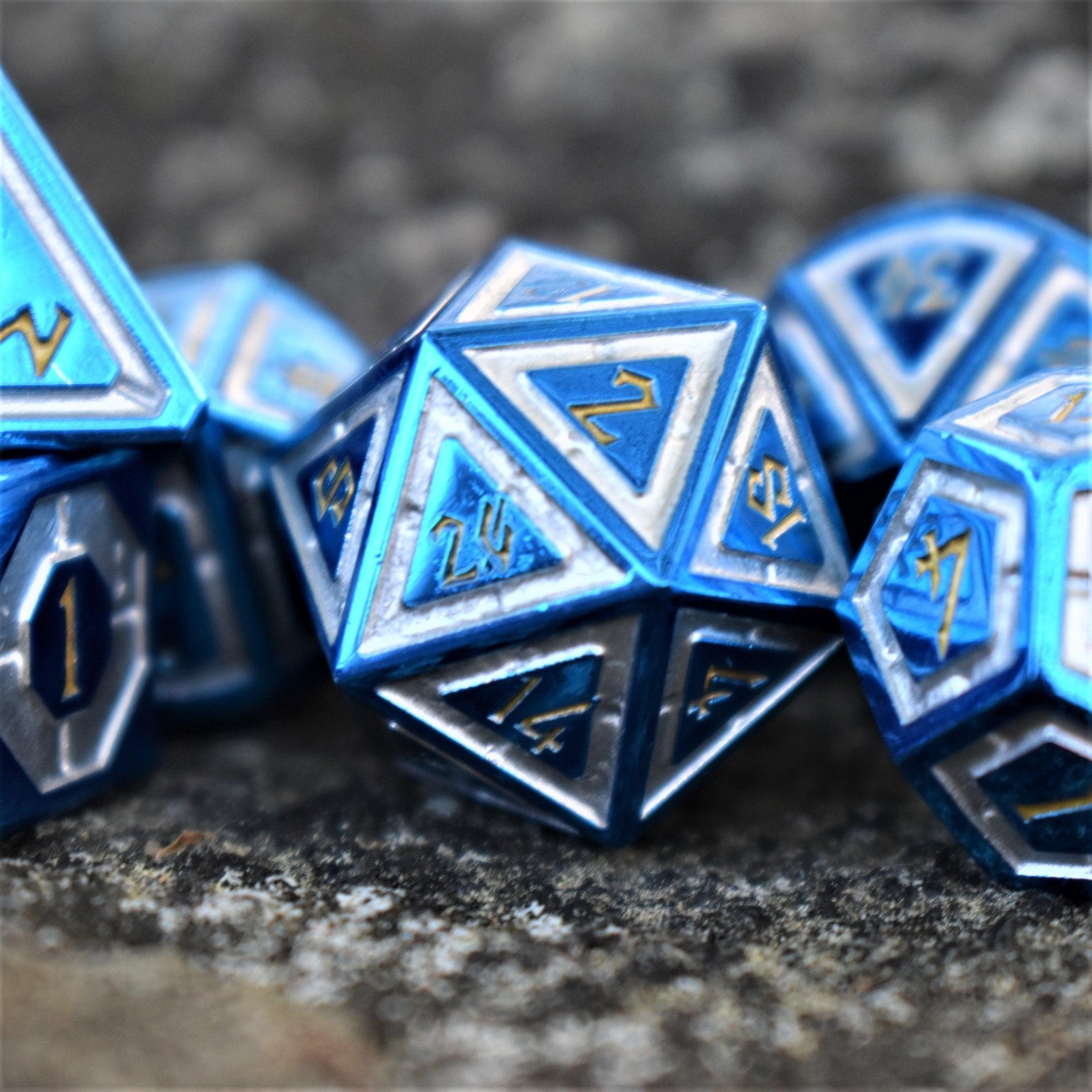 Cleric's Domain Blue And White Metal Dice Set - Misty Mountain Gaming - 3