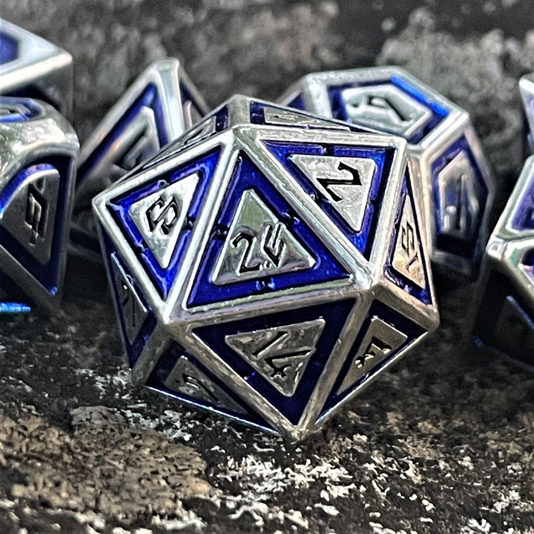 Cleric's Domain Blue & Silver Metal Dice Set - Misty Mountain Gaming - 2