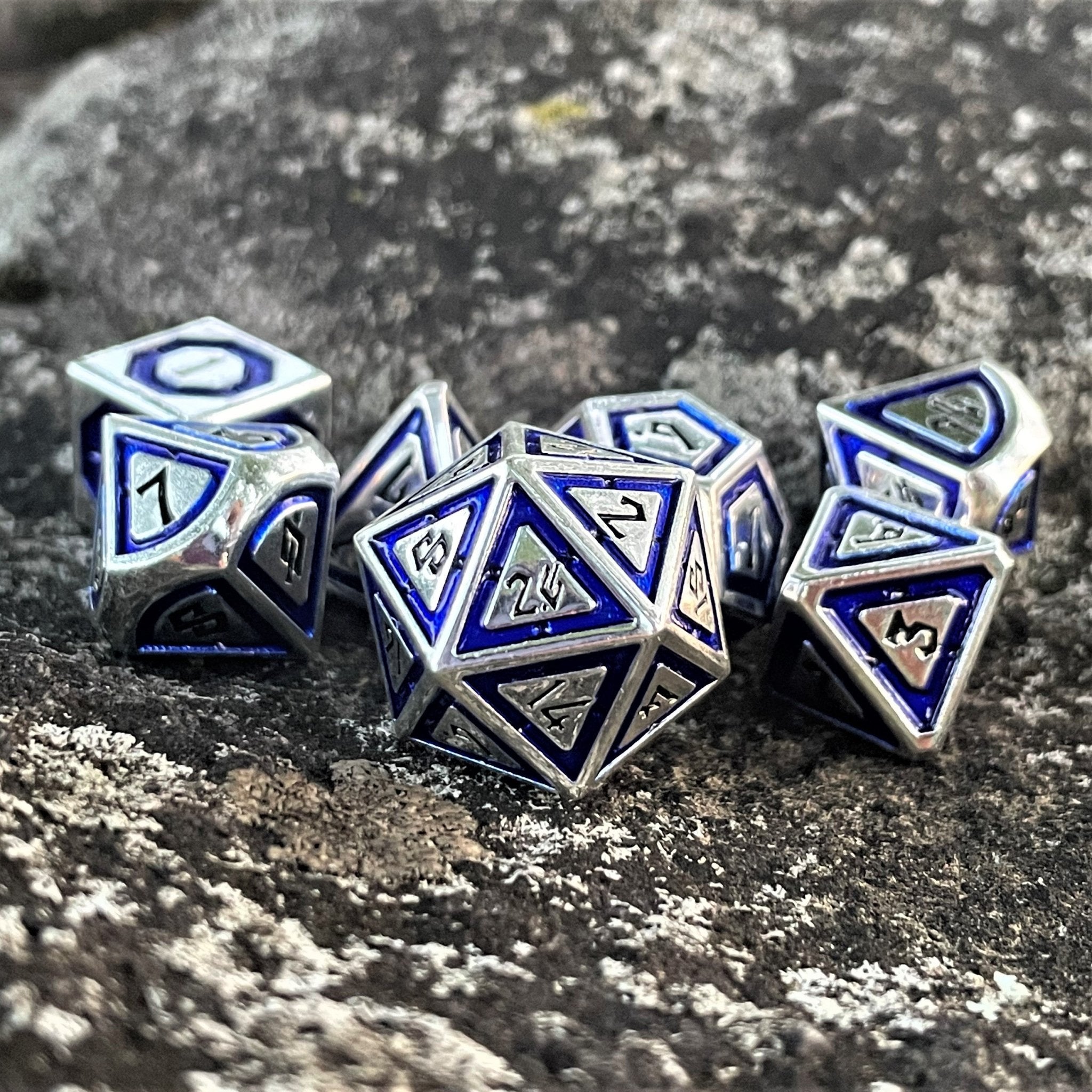 Cleric's Domain Blue & Silver Metal Dice Set - Misty Mountain Gaming - 1