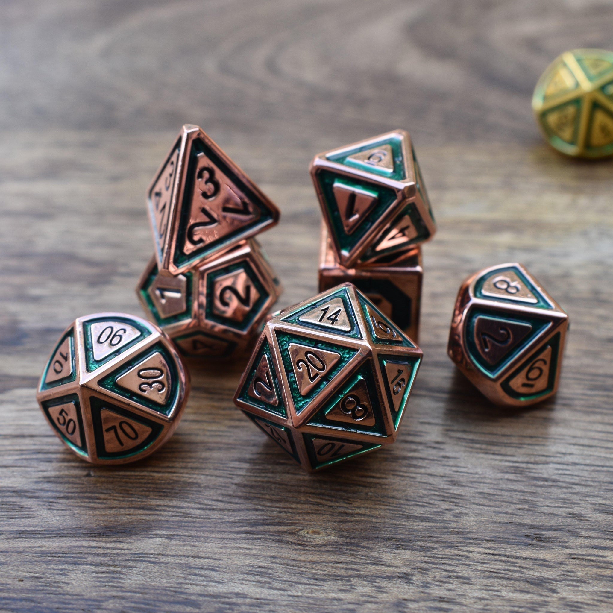 Cleric's Domain Green And Bronze Metal Dice Set - Misty Mountain Gaming - 1