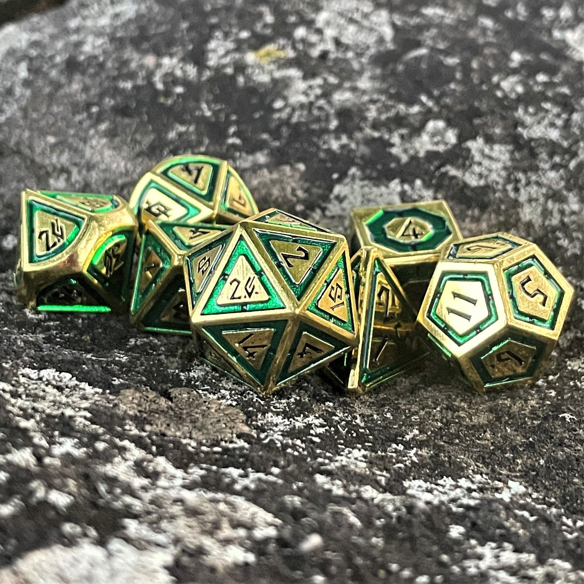 Cleric's Domain Green And Gold Metal Dice Set - Misty Mountain Gaming - 2