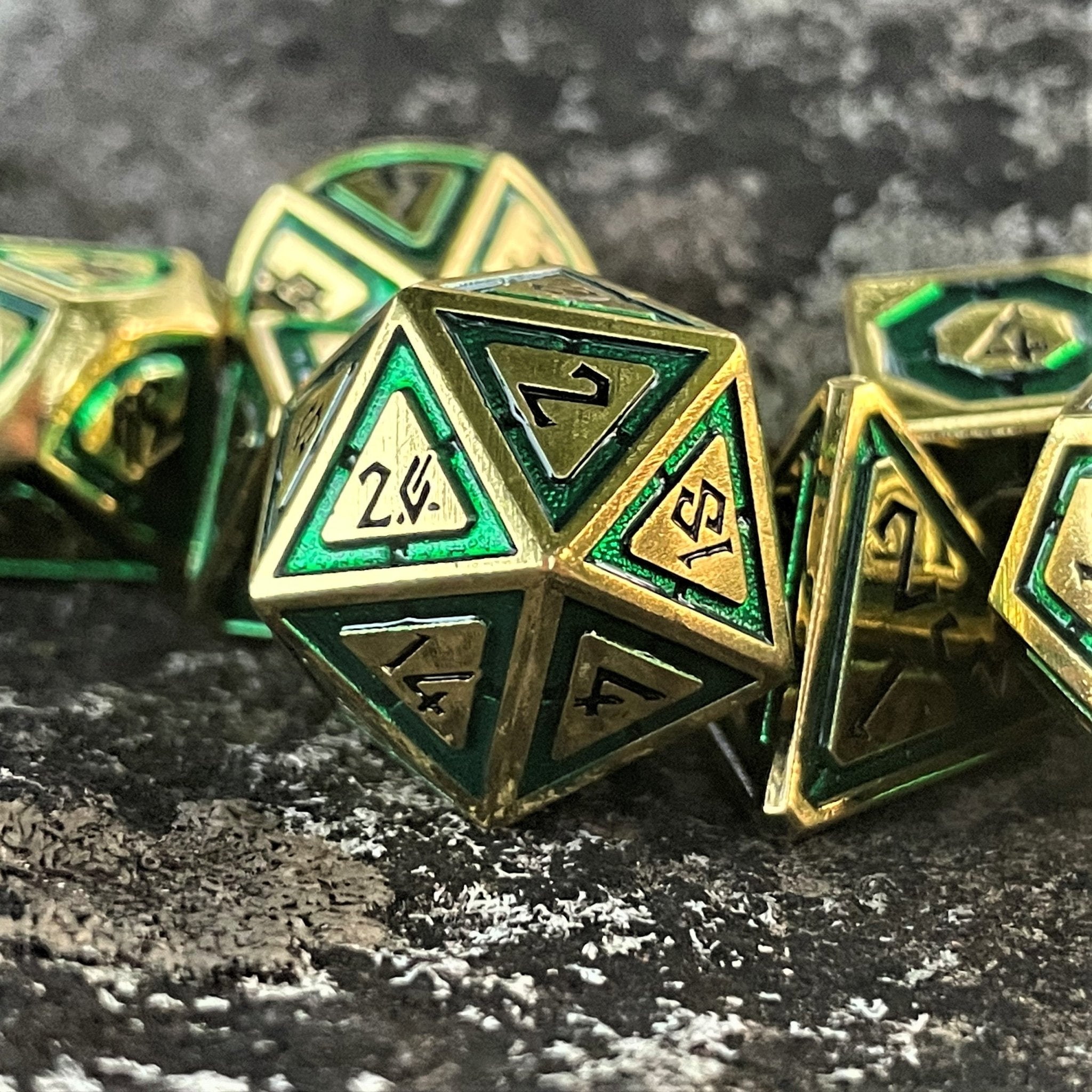 Cleric's Domain Green And Gold Metal Dice Set - Misty Mountain Gaming - 3