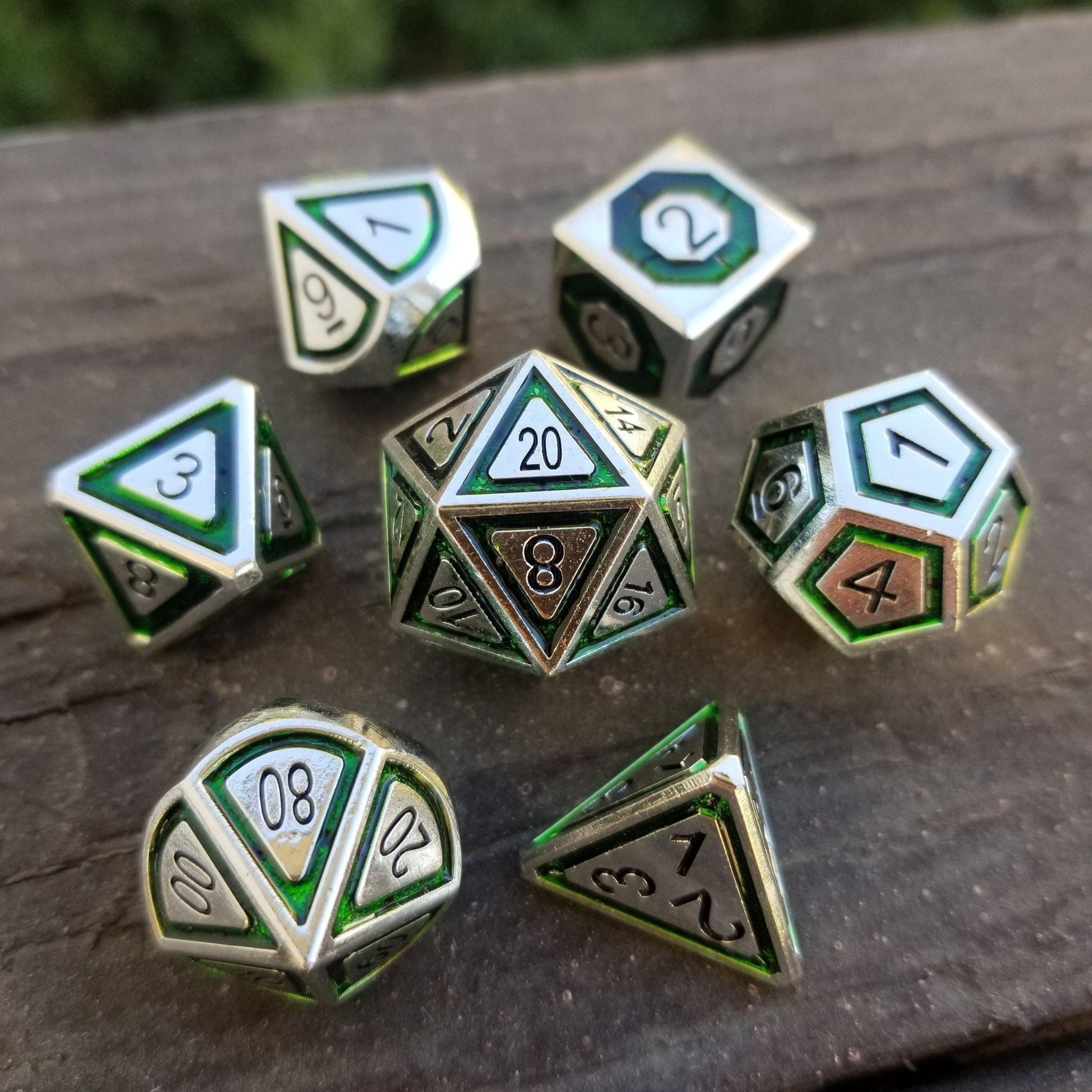 Cleric's Domain Green And Silver Metal Dice Set - Misty Mountain Gaming - 1