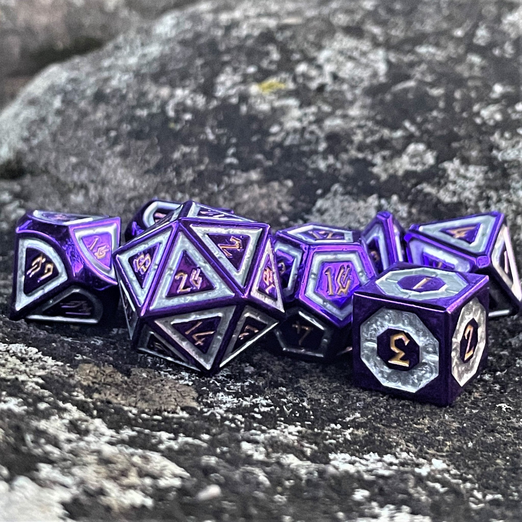 Cleric's Domain Purple And Silver Metal Dice Set - Misty Mountain Gaming - 2