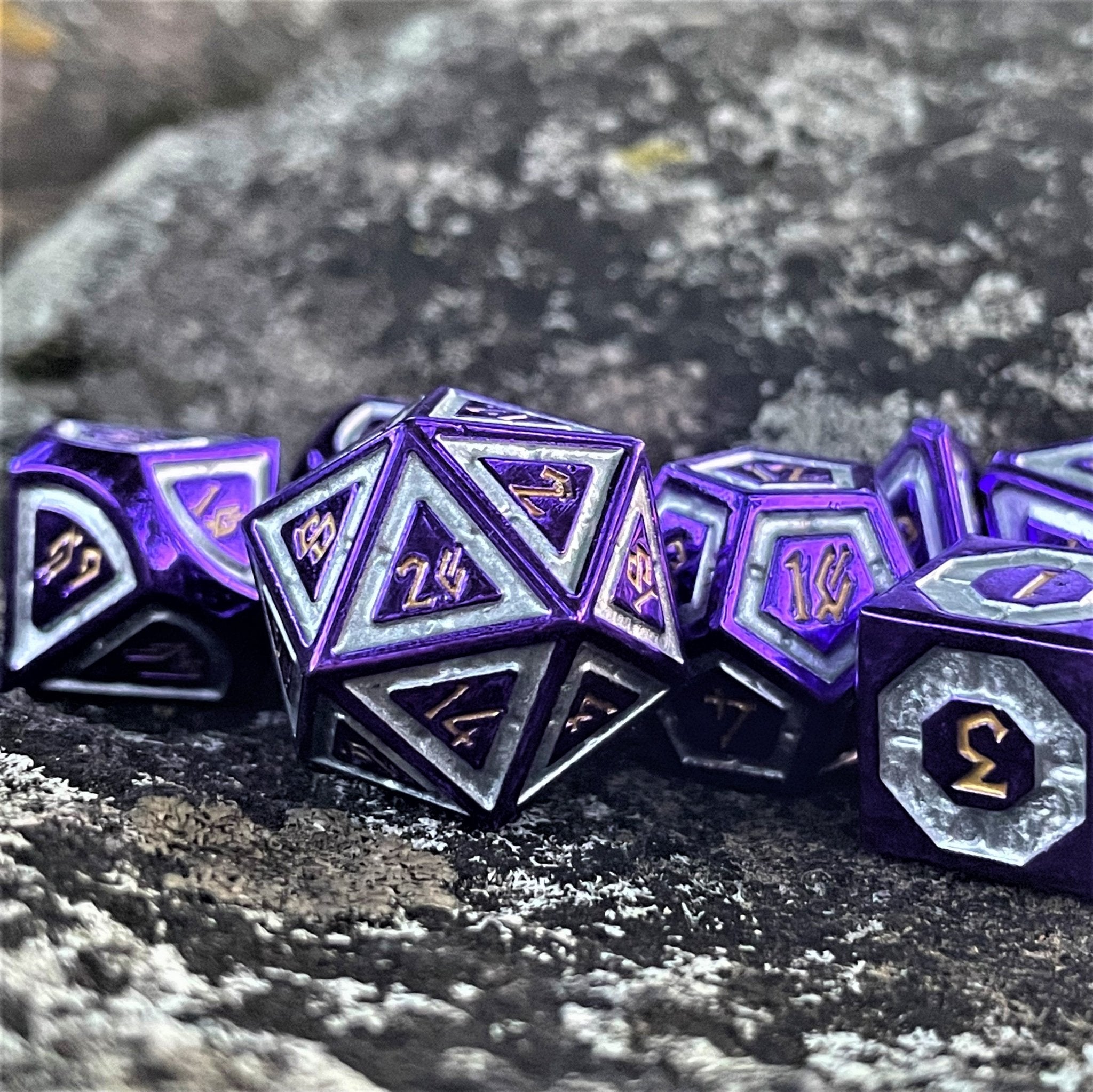 Cleric's Domain Purple And Silver Metal Dice Set - Misty Mountain Gaming - 1