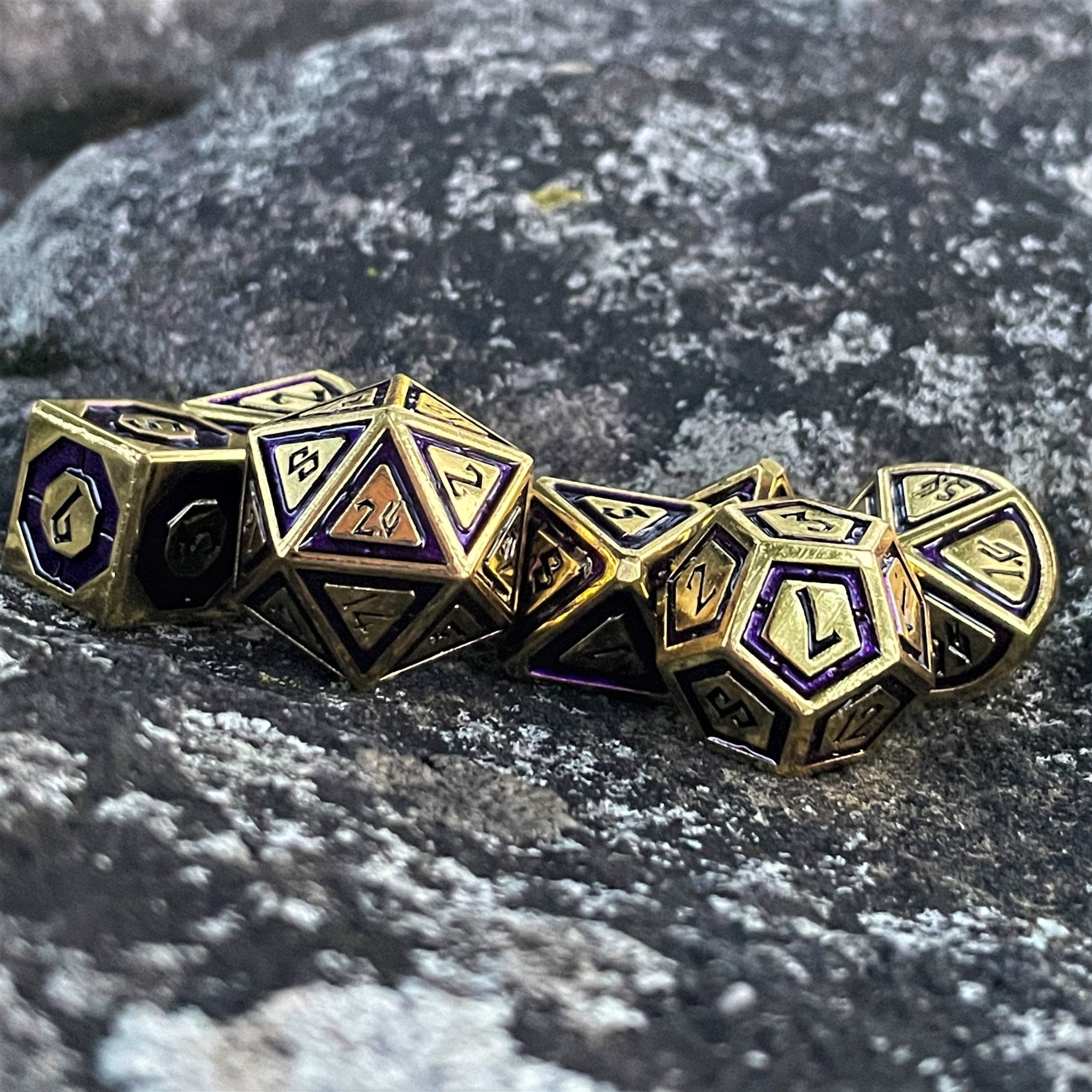 Cleric's Domain Purple & Gold Metal Dice Set - Misty Mountain Gaming - 1