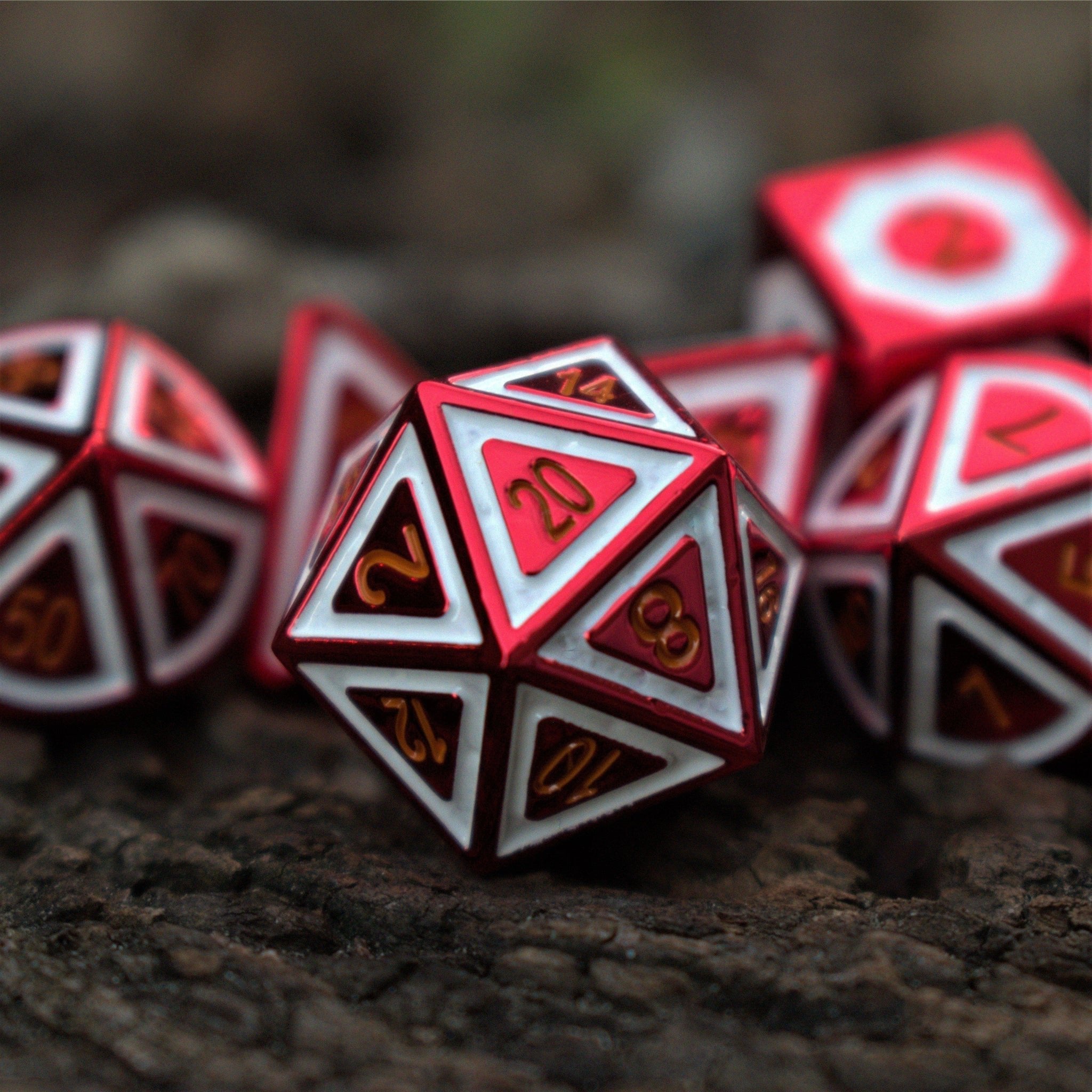 Cleric's Domain Red And White Metal Dice Set - Misty Mountain Gaming - 1