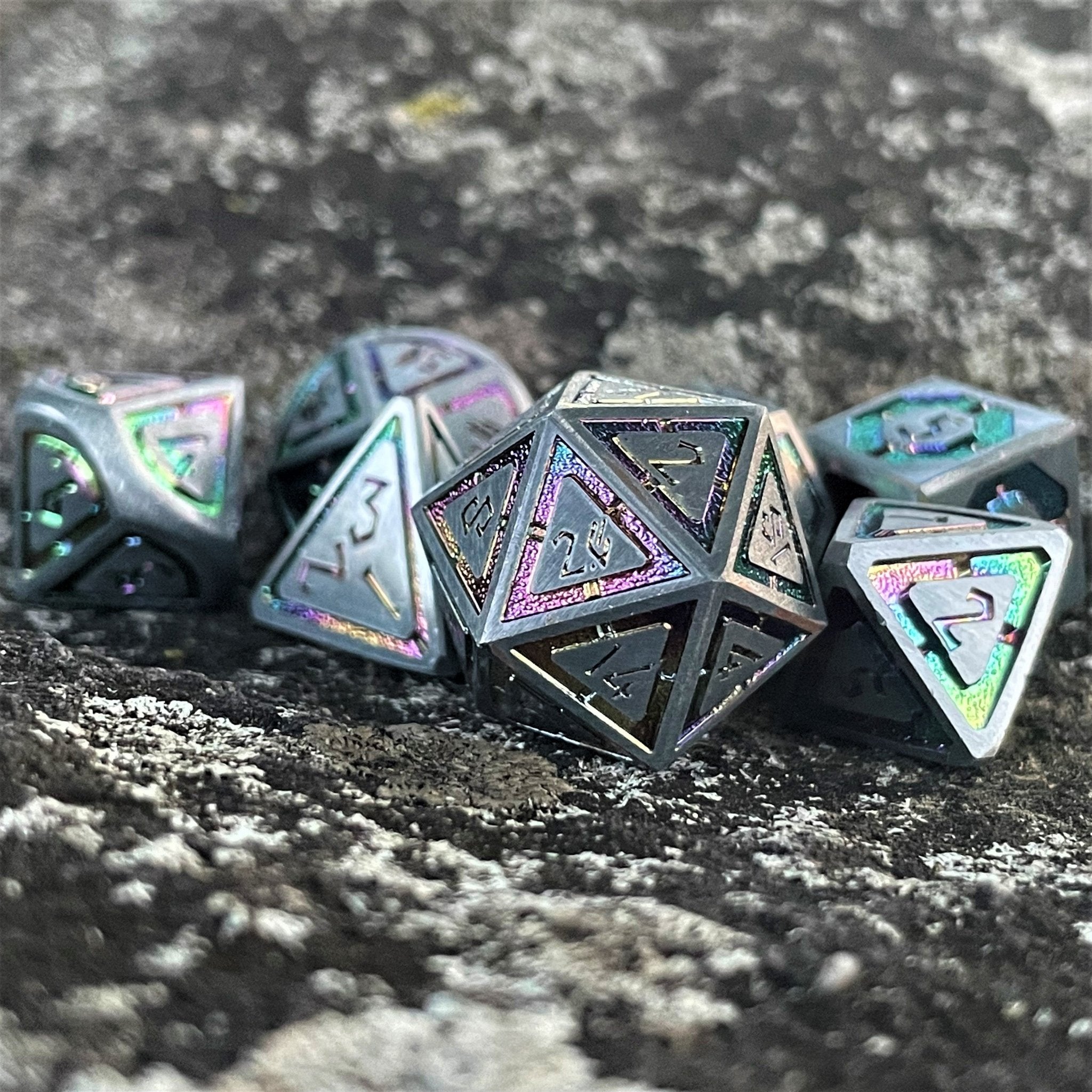 Cleric's Domain Silver Iridescent Metal Dice Set - Misty Mountain Gaming - 3