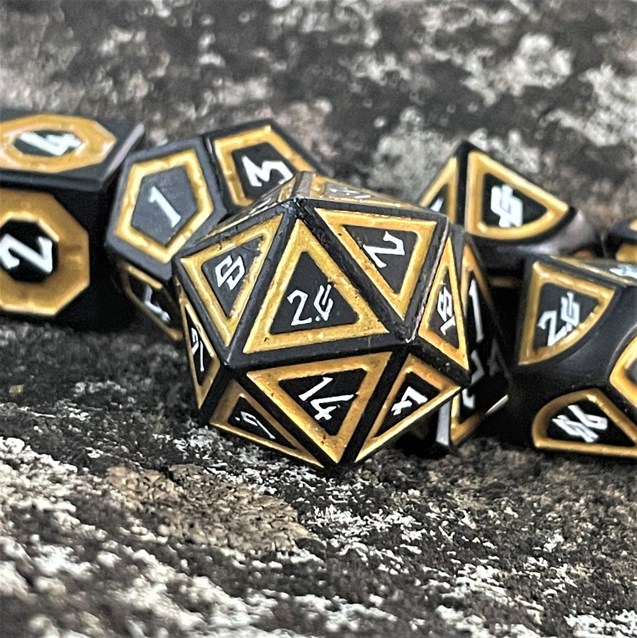 Cleric's Shadow Domain Black And Gold Metal Dice Set - Misty Mountain Gaming - 2