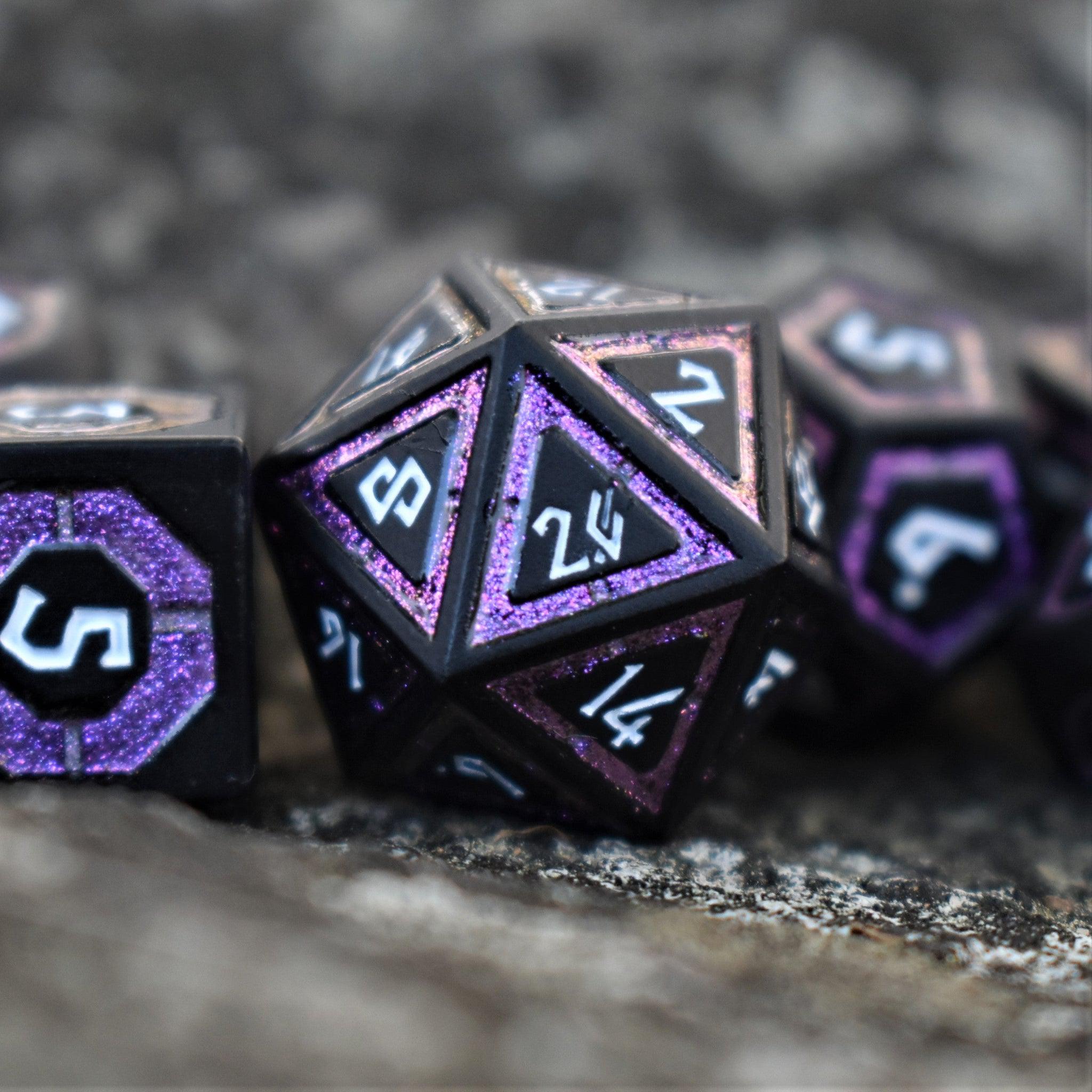 Cleric's Shadow Domain Purple And Matte Black Metal Dice Set - Misty Mountain Gaming - 2