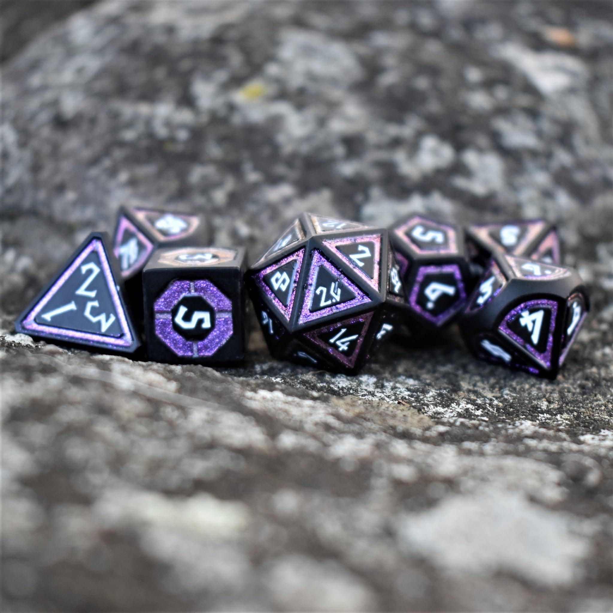 Cleric's Shadow Domain Purple And Matte Black Metal Dice Set - Misty Mountain Gaming - 1