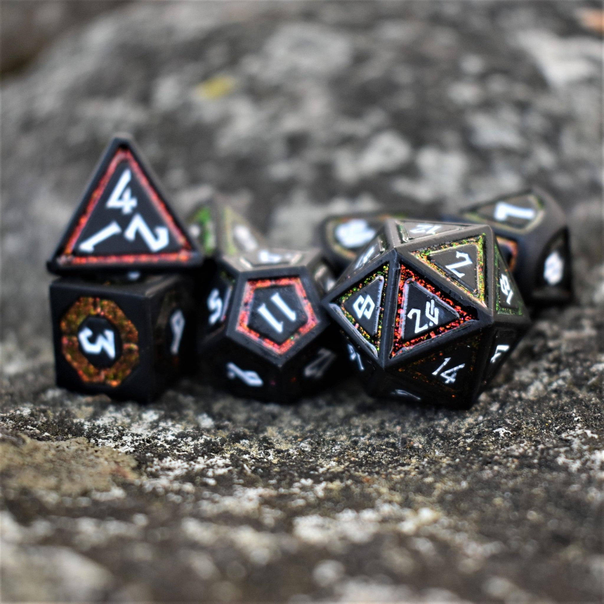 Cleric's Shadow Domain Red/White And Matte Black Metal Dice Set - Misty Mountain Gaming - 1