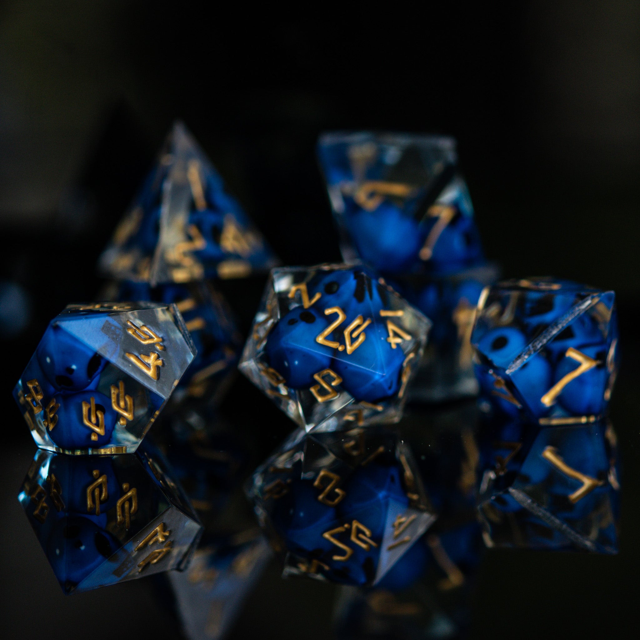 Corpse Blue and Gold Sharp - Edged Resin Dice Set - Misty Mountain Gaming - 2