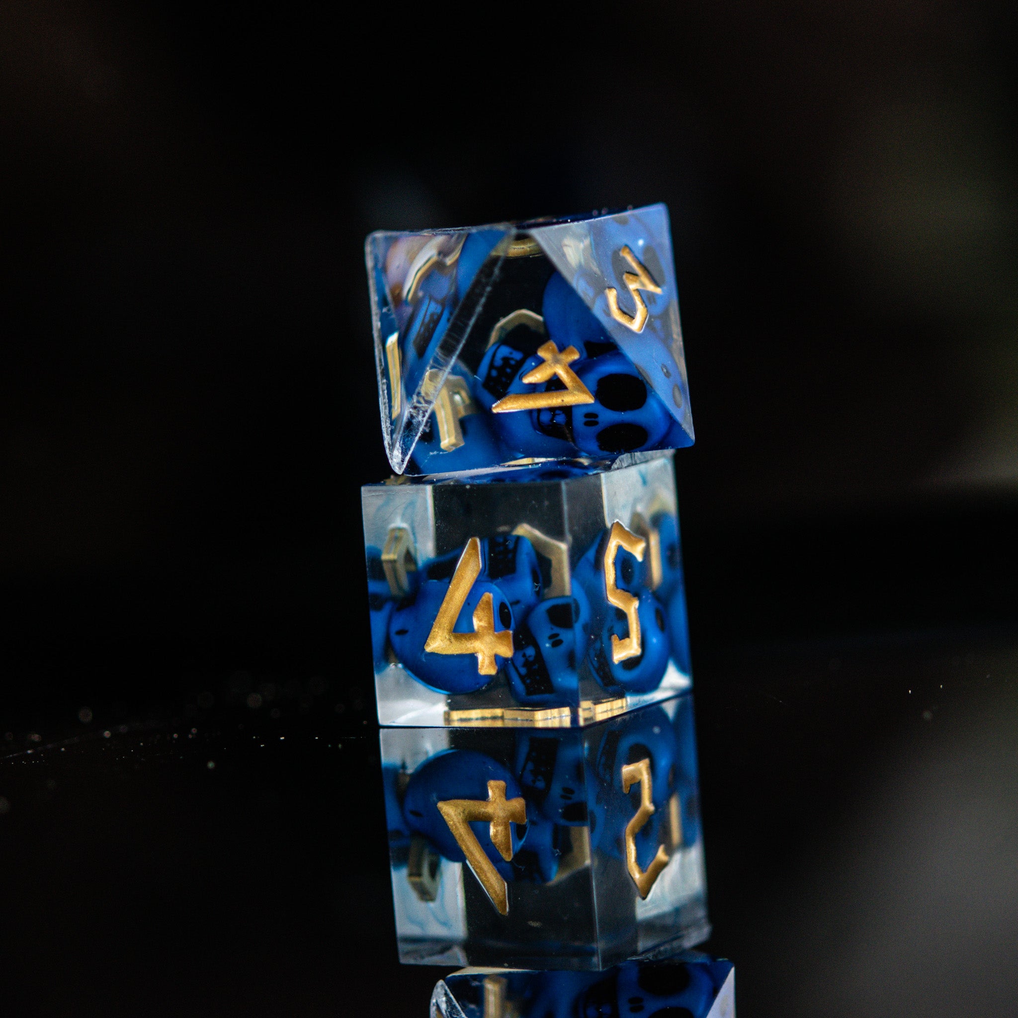 Corpse Blue and Gold Sharp - Edged Resin Dice Set - Misty Mountain Gaming - 3