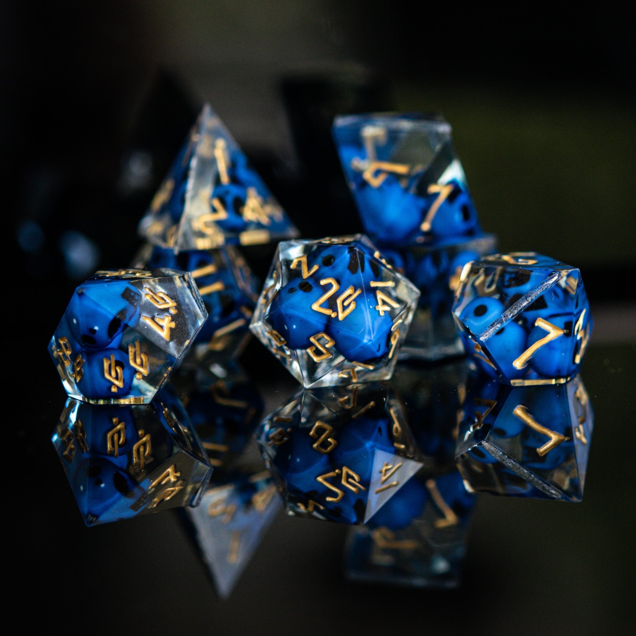 Corpse Blue and Gold Sharp - Edged Resin Dice Set - Misty Mountain Gaming - 1