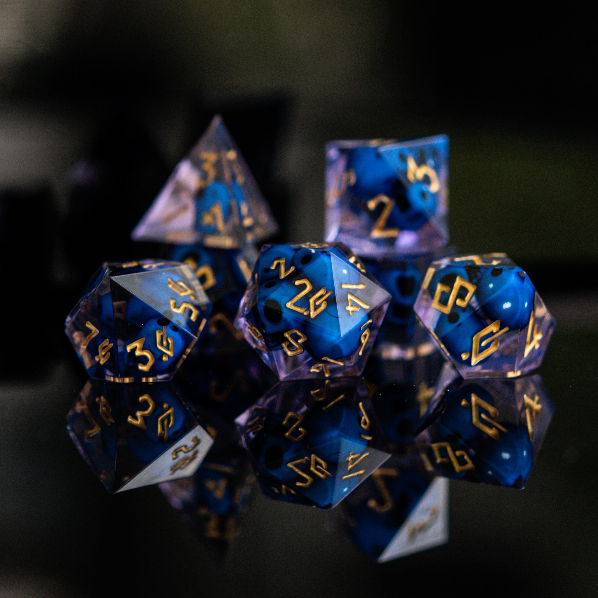 Corpse Blue and Lavender Sharp - Edged Resin Dice Set - Misty Mountain Gaming - 1