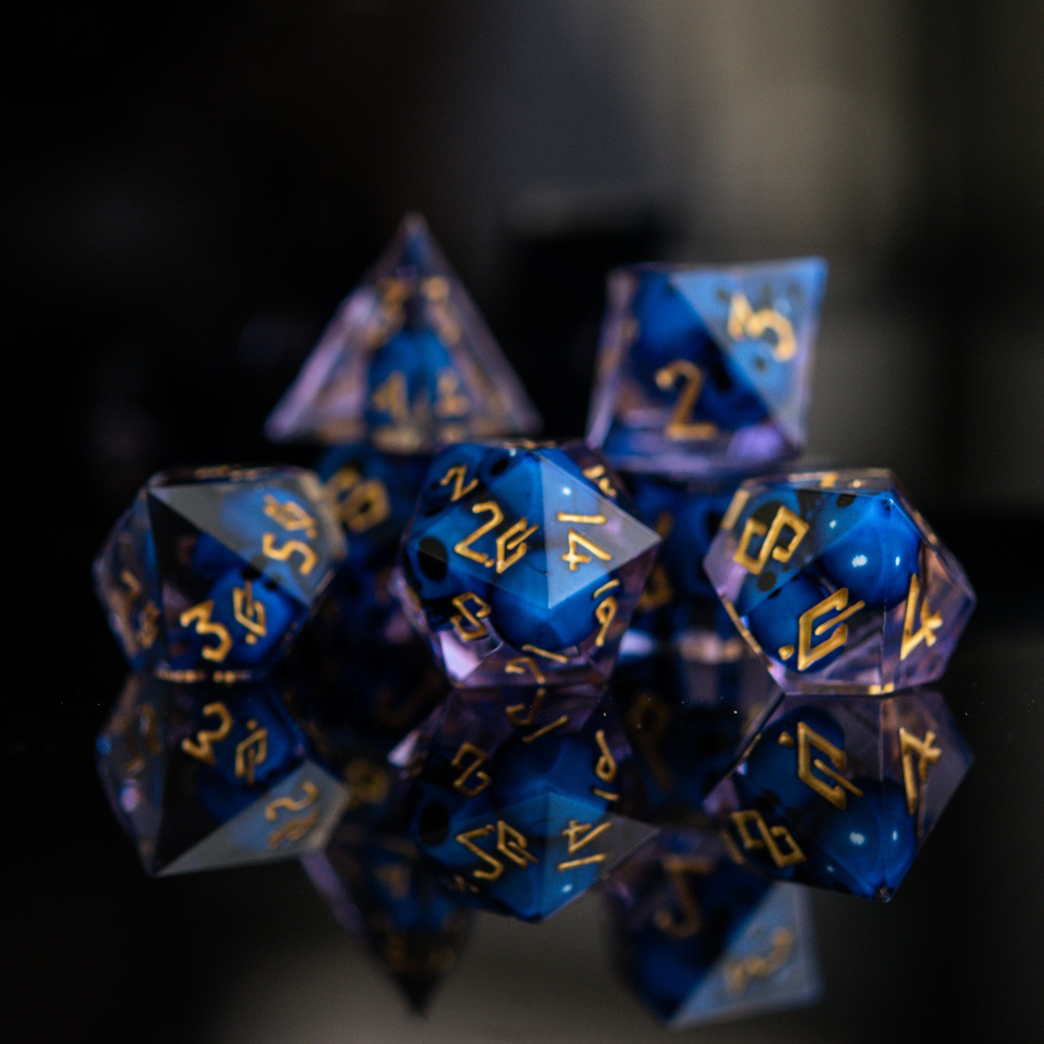 Corpse Blue and Lavender Sharp - Edged Resin Dice Set - Misty Mountain Gaming - 2