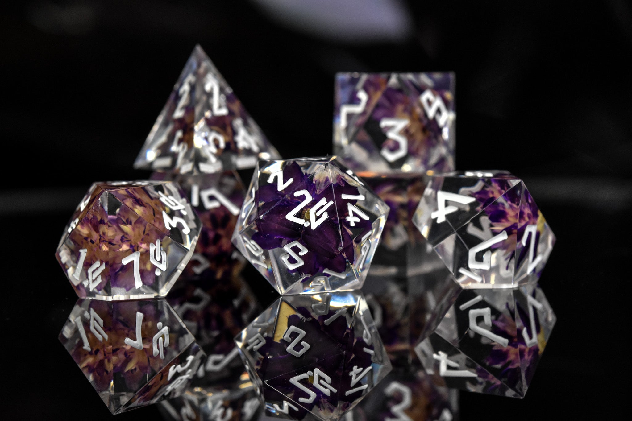 Death Blossom Sharp - Edged Resin Dice Set - Misty Mountain Gaming - 3