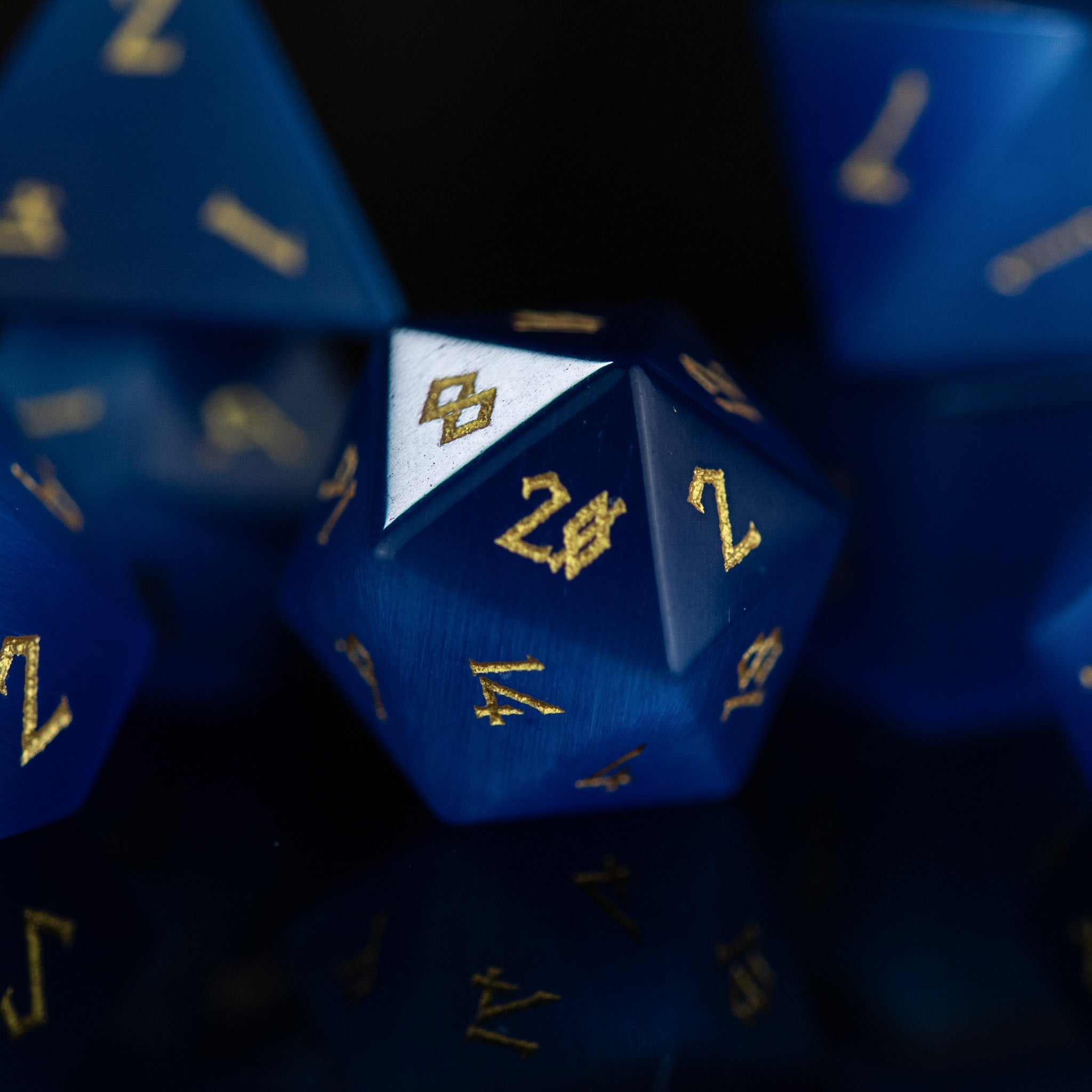 Deep Blue Cat's Eye Stone Dice Set - Misty Mountain Gaming - 2