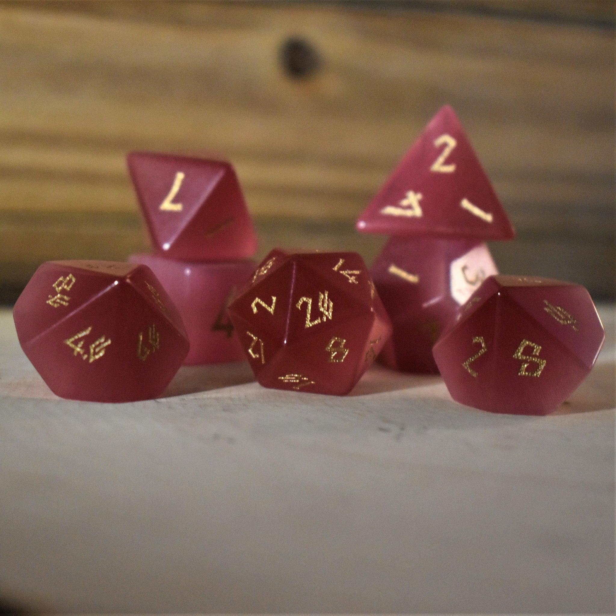 Deep Pink Cat's Eye Stone Dice Set - Misty Mountain Gaming - 1