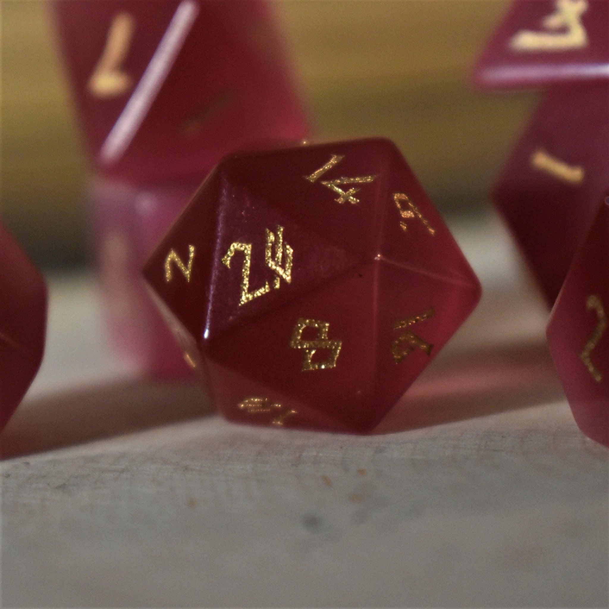 Deep Pink Cat's Eye Stone Dice Set - Misty Mountain Gaming - 2