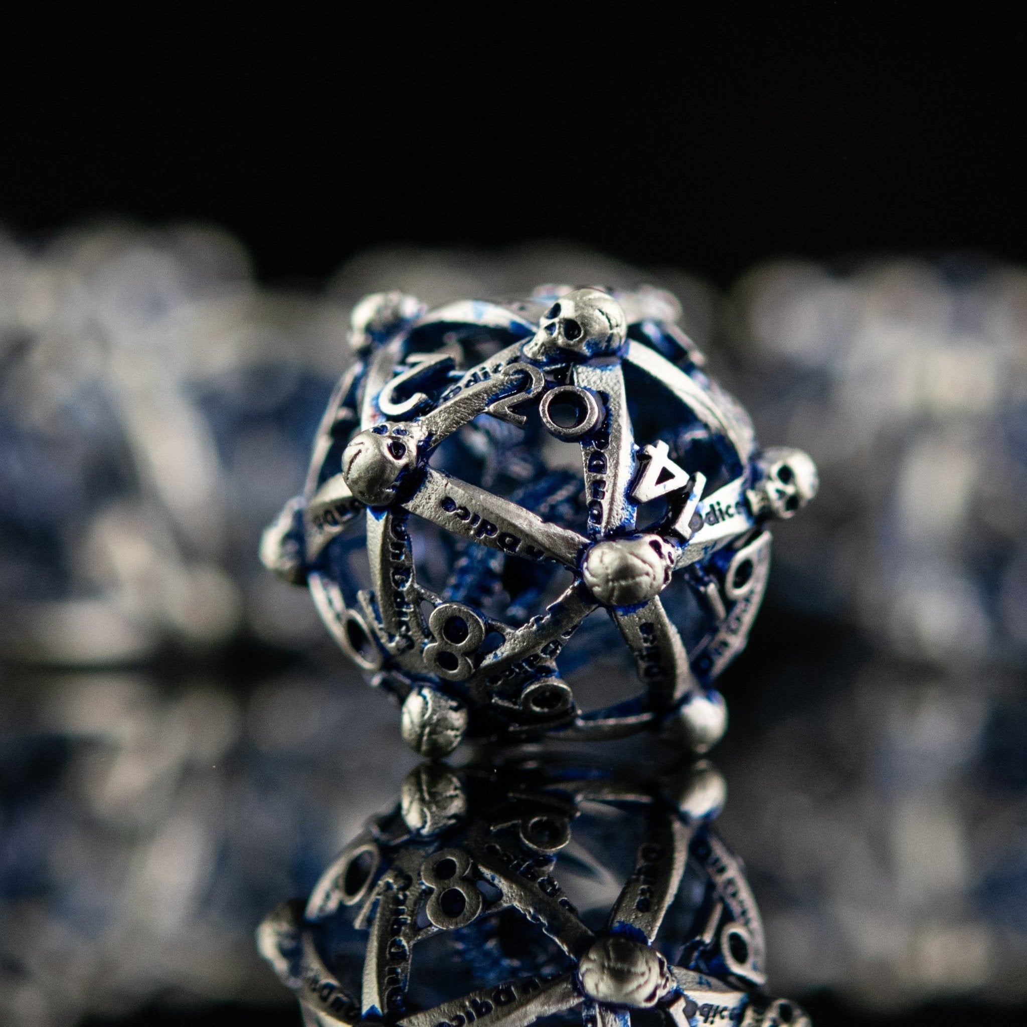 Draco Immortui Hollow Metal Dice Set - Blue and Silver - Misty Mountain Gaming - 2