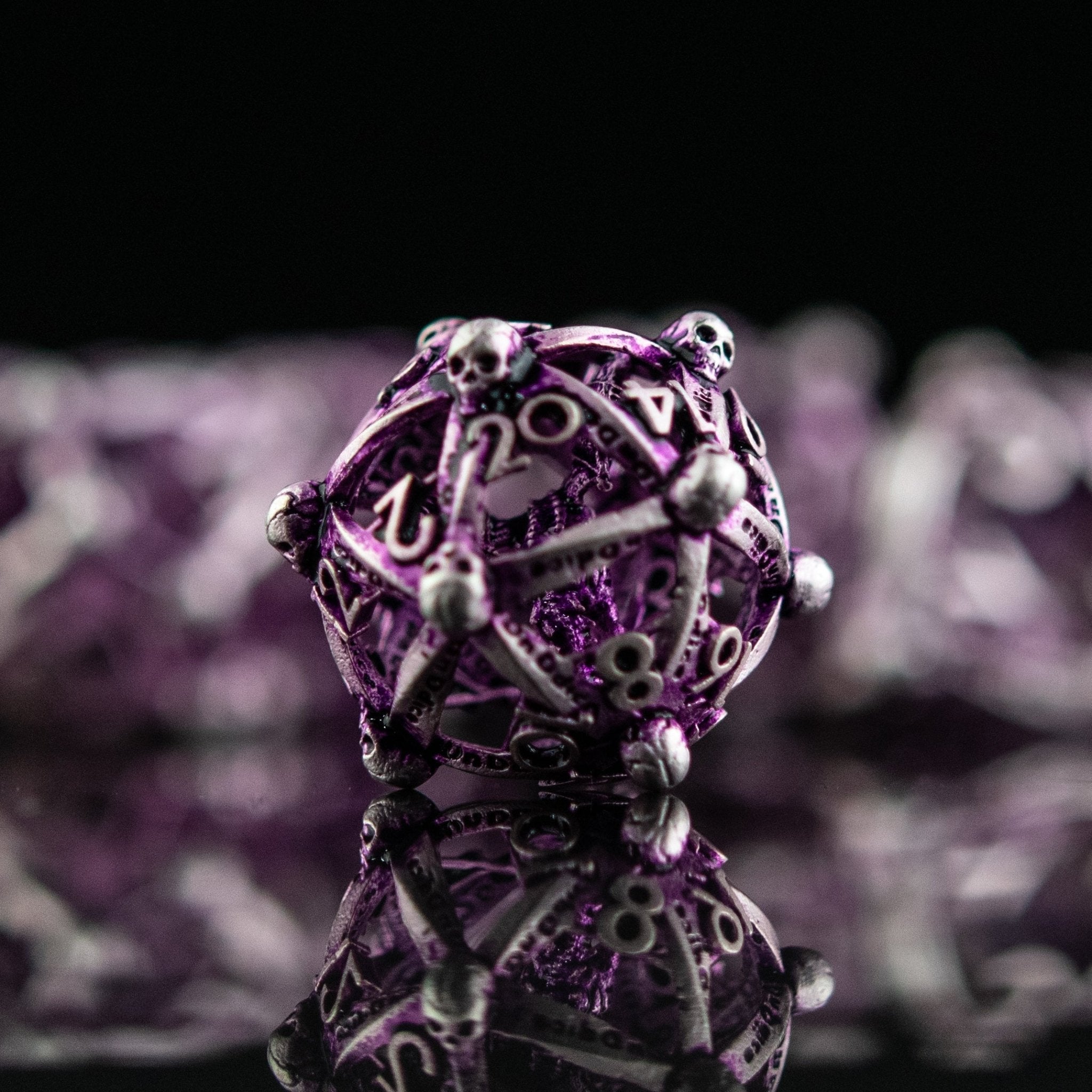 Draco Immortui Hollow Metal Dice Set - Purple and Silver - Misty Mountain Gaming - 4