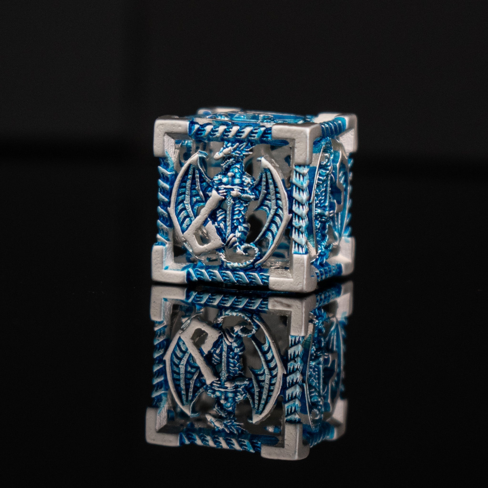 Dragonguard Hollow Metal Dice Set - Azure and Silver - Misty Mountain Gaming - 3