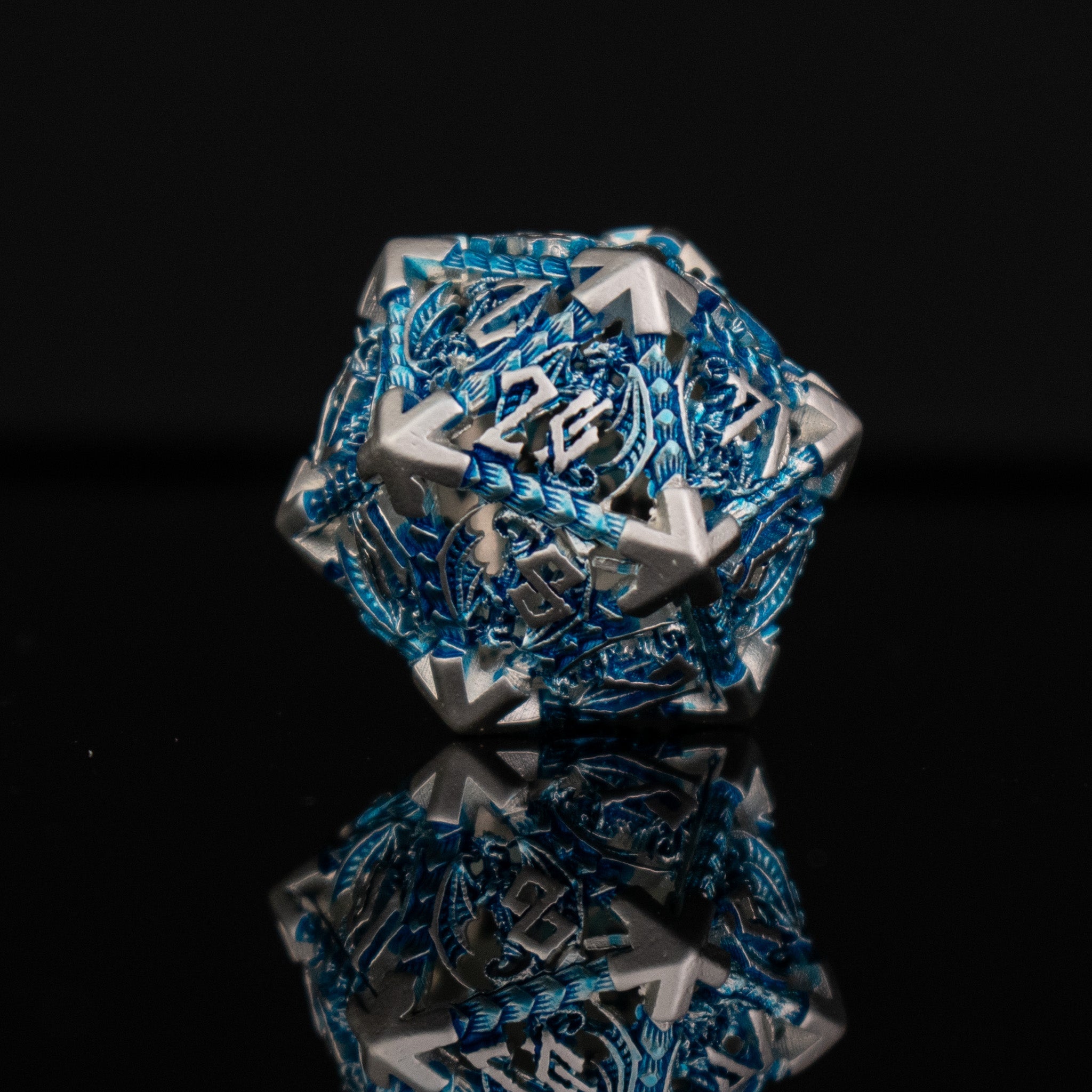 Dragonguard Hollow Metal Dice Set - Azure and Silver - Misty Mountain Gaming - 5