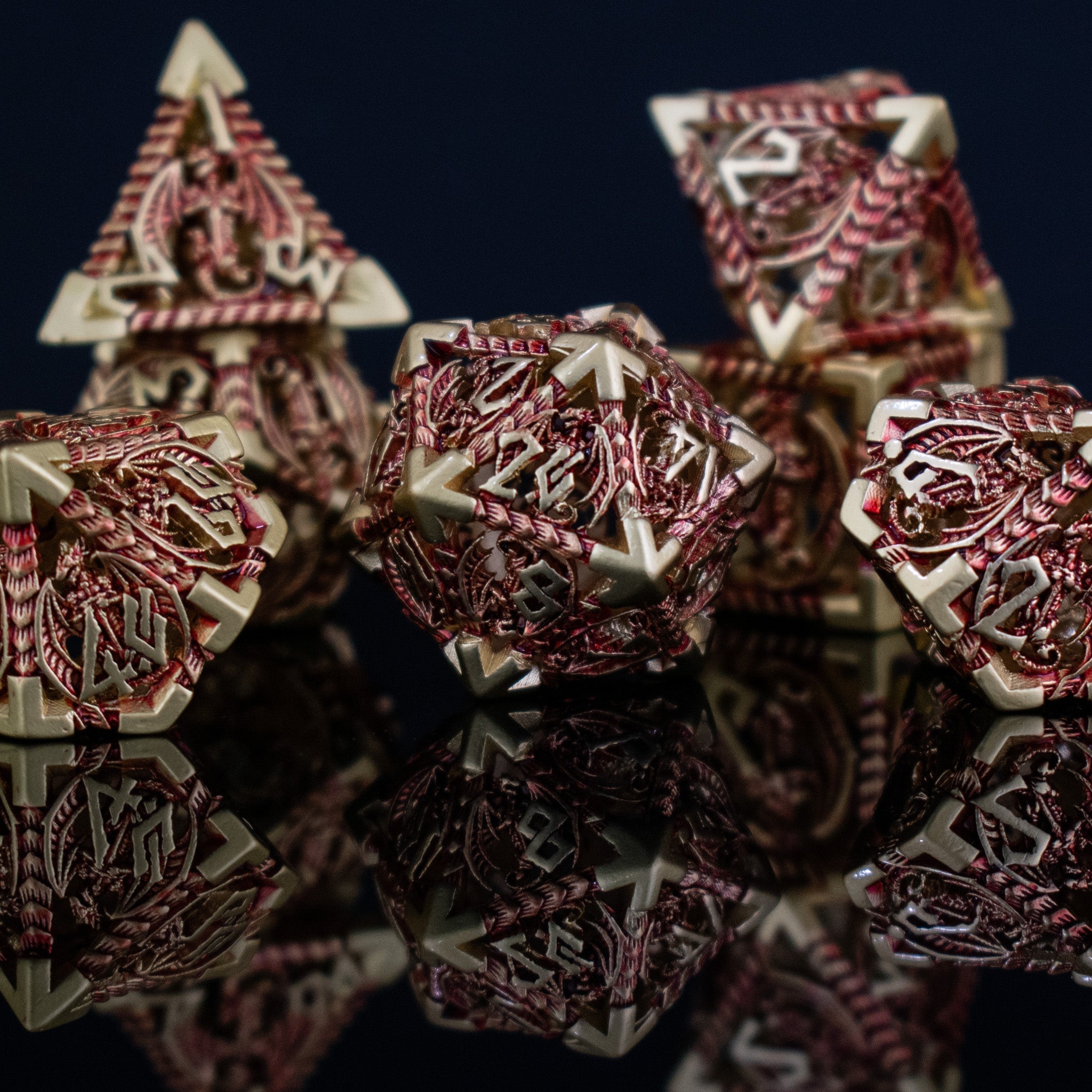 Dragonguard Hollow Metal Dice Set - Crimson and Gold - Misty Mountain Gaming - 1