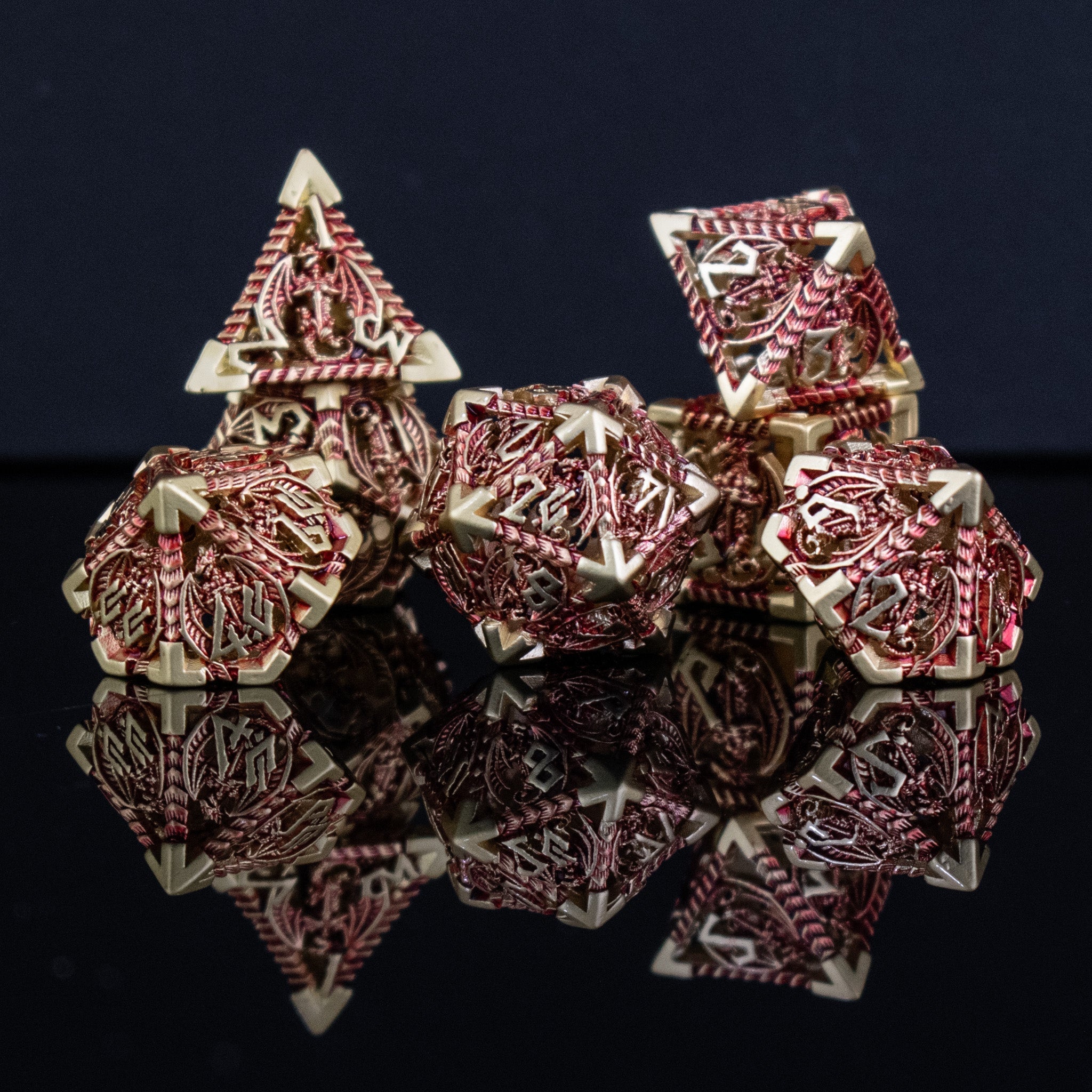 Dragonguard Hollow Metal Dice Set - Crimson and Gold - Misty Mountain Gaming - 2