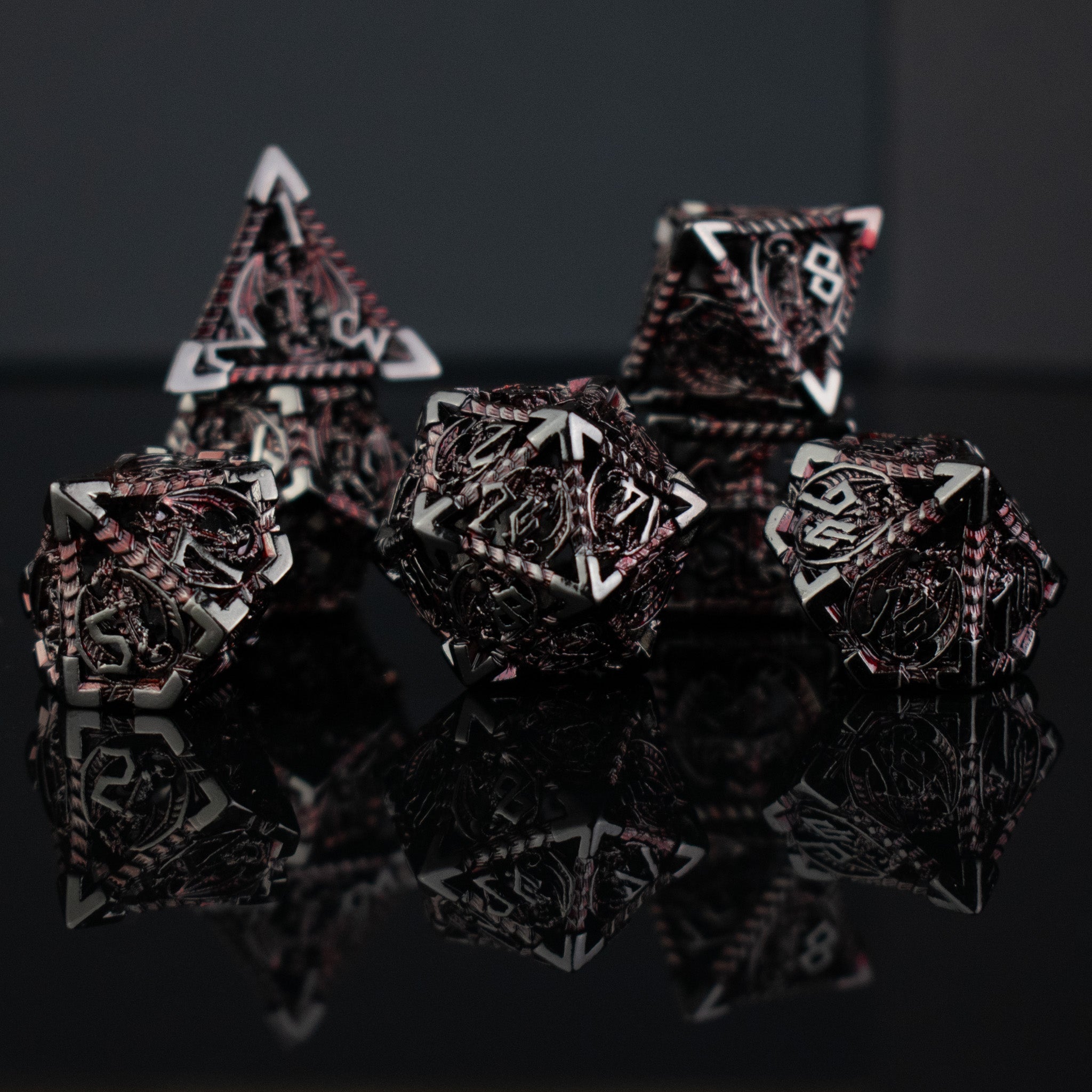 Dragonguard Hollow Metal Dice Set - Crimson and Shadow - Misty Mountain Gaming - 1