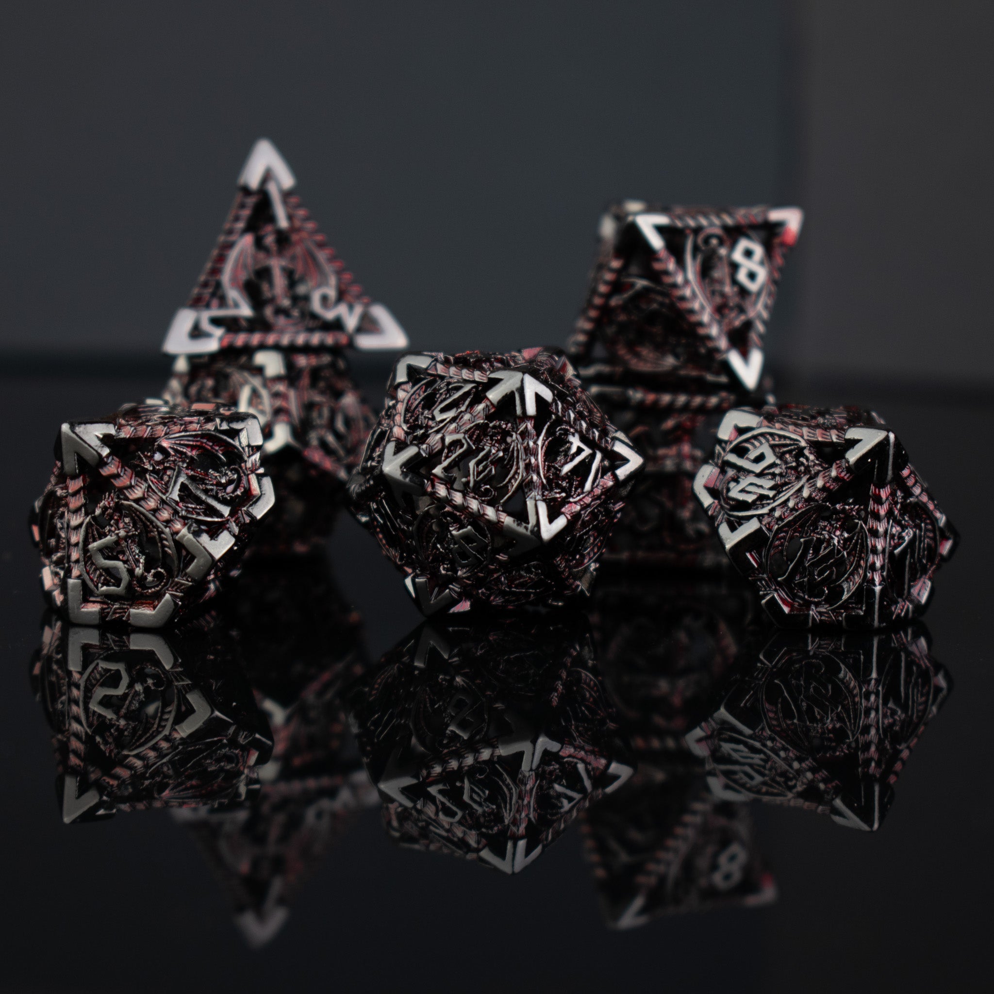 Dragonguard Hollow Metal Dice Set - Crimson and Shadow - Misty Mountain Gaming - 6