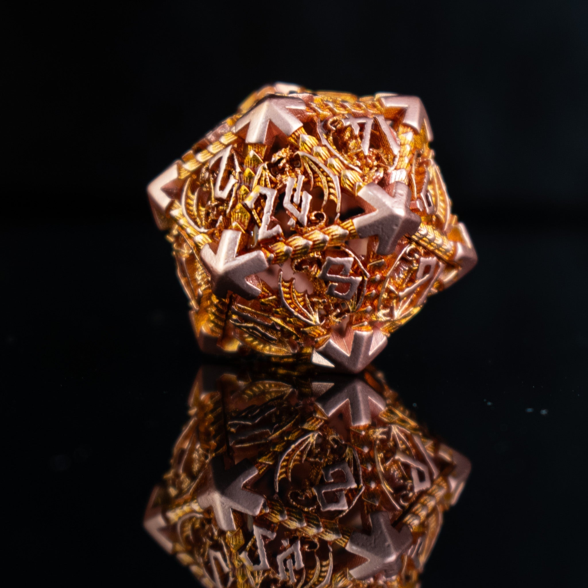 Dragonguard Hollow Metal Dice Set - Ember and Bronze - Misty Mountain Gaming - 5