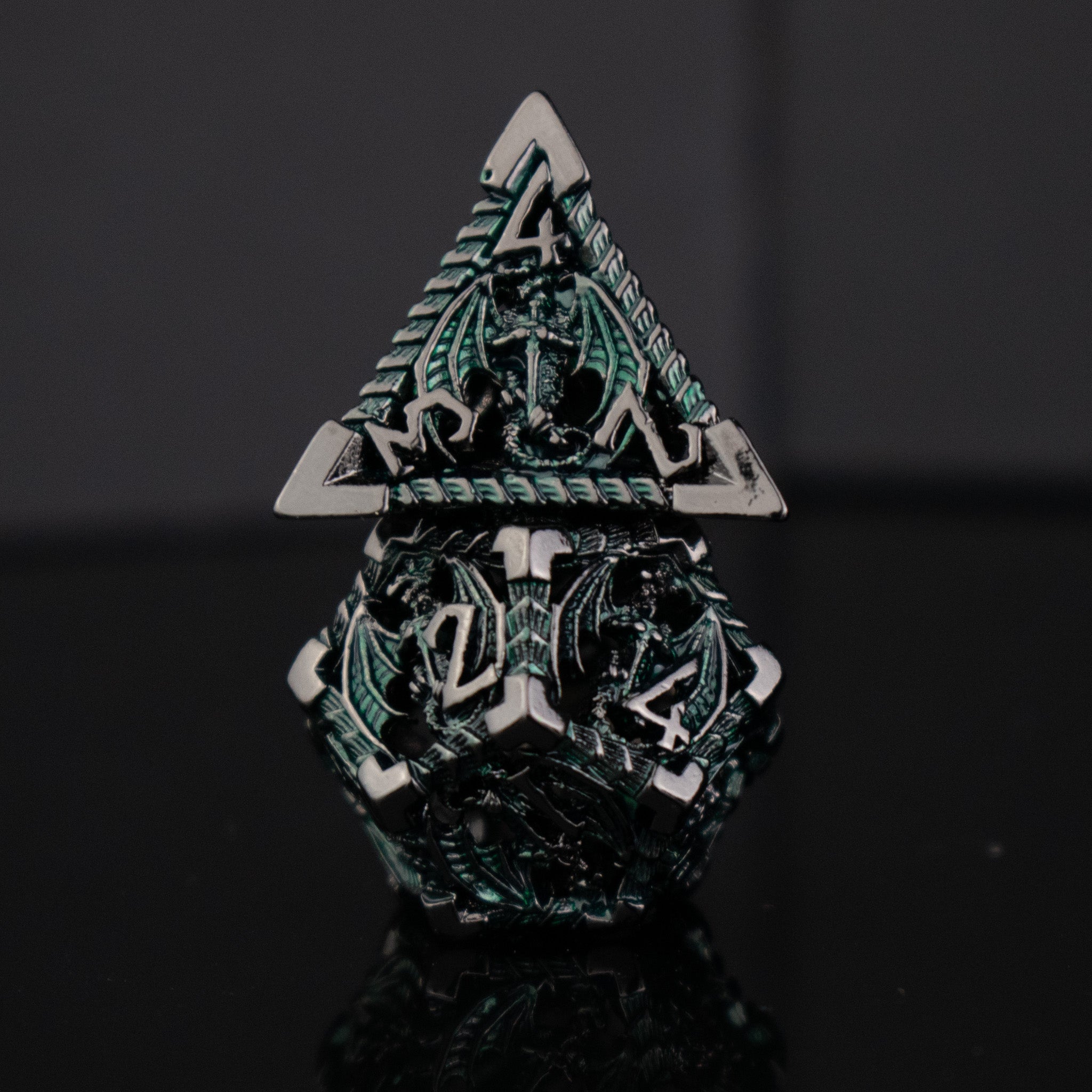 Dragonguard Hollow Metal Dice Set - Emerald and Shadow - Misty Mountain Gaming - 3